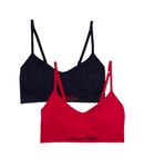 Tommy Hilfiger Women's Seamless Knit Bralette 2-Pack, Barberry/Skycpn, Large