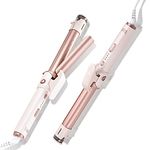 QUICO Hair Straightener and Curler 2 in 1 with Steam/Negative Ions, Ceramic Curling Iron 1 Inch, 4 Adjustable Temperatures for All Hair Types, Instant Heat Up and Auto-Off Straightener Iron Gold Pink