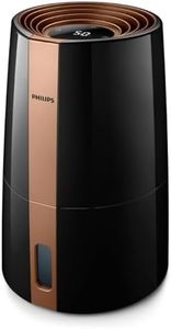 Humidificateur Philips Série 3000, 45 m², 99,97% moins de bactéries, 300 ml/h, 3 vitesses, mode sommeil, ultra silencieux (33 dB), capteur d'humidité, minuteur, réservoir 3L, noir (HU3918/10)