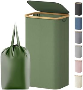 Lifewit 100L Laundry Basket with Lid, Clothes Hampers for Laundry with Bamboo Handles and 1 Removable Bag, Large Foldable Laundry Hamper for Bedroom, Bathroom, Dorm, Laundry Room, Green
