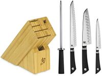 Shun Cutlery Sora 5-Piece Block Set, Kitchen Knife and Knife Block Set, includes 6” Utility Knife, 9” Bread Knife, 7” Santoku Knife & Knife Block, Handcrafted Japanese Kitchen Knives