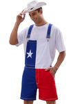 Men's American Flag Overalls Shorts Stretch 4th of July Coveralls Bibs with Zipper USA Overalls Adjustable Strap, Red White and Blue-1, X-Large