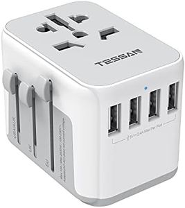 TESSAN Universal Power Adapter, International Plug Adapter with 4 USB Outlets, Travel Worldwide Essentials, All in 1 Wall Charger Converter for UK EU Europe Ireland AU (Type C/G/A/I) Grey