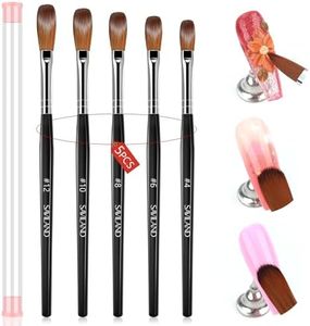 Saviland Kit de Pinceaux Acryliques Kolinsky, 5 PCS Pinceaux Acryliques de Haute Qualité, Pinceau Professionnel pour Ongles Acryliques, Pinceau Nail Art pour Poudre Acrylique (#4/6/8/10/12)