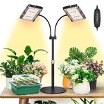 LBW Plant Grow Light, Full Spectrum Dual Heads Desk Plant Light for Indoor Plants, Growing Lamp with 3H/6H/12H Timer, 6-Level Brightness, 3 Lighting Modes, Height Adjustable, Ideal for Indoor Growth