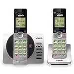 VTech DECT 6.0 Dual Handset Cordless Phone with ITAD, CID, Backlit Keypads and Screens, Full Duplex Handset Speakerphones, Call Block Silver/Black, CS6929-2