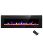 R.W.FLAME Electric Fireplace 60 inch Recessed and Wall Mounted, Low Noise, Fit for 2 x 6 Stud, Remote Control with Timer,Touch Screen,Adjustable Flame Colors and Speed