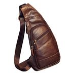 Leather Sling Bag Crossbody Backpack for Men Women Travel Outdoor Camping, 01coffee, 13cm(W) x4cm(D) x24cm(H)(5.1"x1.6"x9.4") approx;, Durable,vintage