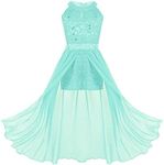 TiaoBug Girls Formal Floral Lace Rhinestone Maxi Romper Dress Bridesmaid Wedding Party Dance Wear Ball Gown Mint Green 12