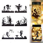 AMIJOUX Fairy Silhouettes Jar Stickers, Fairy Laser Cutouts Decals, Plastic Mermaid Silhouette Fairy Die Cuts Scrapbook Embellishment Garden Enchanted Forest Wall Painting Window Glass Decor