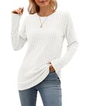 WNEEDU Long Sleeve Loose Pullover Sweater for Women Casual Shirt Crew Neck Lightweight Tunic Tops White M