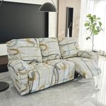 HOKIPO Polyester Blend 140Gsm Stretchable Recliner Sofa Cover 3 Seater, Parchement Beige Abstract Art (Ar-4942-C6)