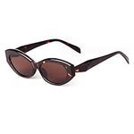 VIA LEECA Retro Oval Sunglasses for Women Men, Trendy 90s Cat Eye Small UV400 Protection Shades, Brown, Medium