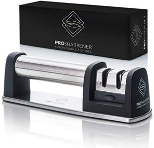 PRO Sharpener A Professionals Choice Premium Manual Knife Sharpener 2 Stage Kitchen Accessory, Non-Slip Base, Stainless-Steel, Straight and Serrated Knives, Tungsten Carbide, Fine Ceramic Rods