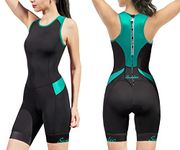 Santic Women Triathlon Suit Quick-Drying One-Piece Sleeveless Tri-Suit with Padded, Black-Green, XX-Large