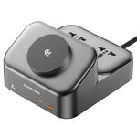Ambrane Wireless Qi2 Magsafe Extension Board, 65W Macbook/Type Laptop Charging, Magsafe for iPhone, Latest Qi2.2 25W Wireless Technology, 2500W AC Sockets, Perfect for Tables (AerosynQ Hub 100, Black)