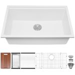 Davivy 30 Inch White Granite Kitchen Sink Workstation,30 X 19 Granite Composite Sink Dual Mount Kitchen Sink, White Kitchen Sink Quartz Single Bowl Kitchen Sink with Accessories