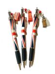 A set of 3 Beautiful Iconic London Charm Pens with Silver Clasp and Union Jack Barrell