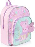 Peppa Pig Kids Backpack, Girls 3D Wings School Backpack With Glitter, Children School Bag, Nursery Or Preschool Bag, Kids Toddlers Travel Bag