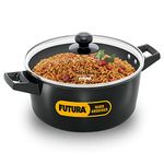 Hawkins Futura 4 Litre Cook N Serve Casserole, Hard Anodised Saucepan with Glass Lid, Sauce Pan for Cooking, Black Bowl for Serving, Black (Iacb40G), Anodized