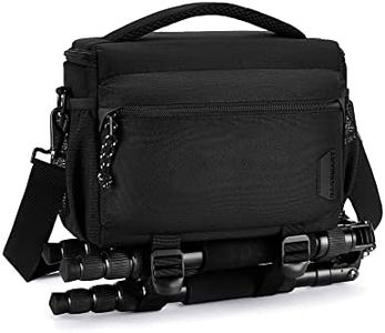 BAGSMART Small Camera Bag for Photographers, Compact Camera Shoulder Bags for DSLR/SLR/Mirrorless Cameras, Waterproof Crossbody Camera Case with Tripod Holder, Black