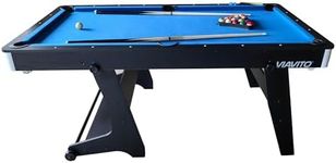 VIAVITO PT100X Folding Pool Billiards Table with Accessories, Space Saving Steady Portable Family Leisure Game Table Set for Kids & Adults w/Cues, Balls, Chalk, Triangle & Brush, Size- 6ft Blue
