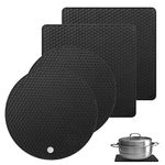 Bimormat Silicone Trivet Mats, 4 Pack 2 shape(2 Squared+2 Round) Heat Resistant Pot Holders Set, Silicone Table Mats Large Coasters for Kitchen Counter, Tables, Hot Dishes, Hot Pats, Pans(black)