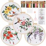 Dremislnd 4 Sets Embroidery Kit for Beginners Adults Hummingbirds Flowers Embroidery Practice Kit Cross Stitch Starter Kits DIY Embroidery Kits with Birds Include Instructions Hoop Floss Thread