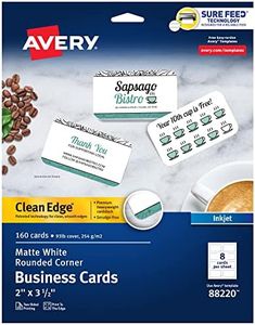 Avery Clean Edge Printable Business Cards with Sure Feed Technology, Rounded Corners, 2" x 3.5", White, 160 Blank Cards for Inkjet Printers (88220)