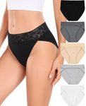 RHYFF Womens Underwear Cotton Bikini Panties High Cut Lace Panty Stretch Soft Hipster Underpants Ladies Briefs S-XXL(R3168L-BlackWhite)