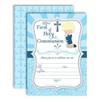 First Holy Communion Religious Party Invitations for Boys (Light Skin, Blond Hair), 20 5"x7" Fill in Cards with Twenty White Envelopes by AmandaCreation