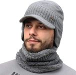 30% Wool Winter Beanie w/Visor & Ea