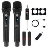 DIGIMORE Dual UHF Wireless Mic | Rechargeable 2000mAh Batteries | 6Hrs Run Time | Cordless Mic System | 6.35mm Jack | 60 Meter Range | Karaoke Singing, Speaker, Amplifier (D-350 Black)