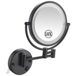 LED Makeup Mirror with Lights and 10X Magnification, Double Sided Wall Mounted 360° Swivel Extendable Vanity Mirror,Black,Hardwired