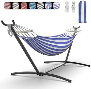 Everyfun Double Hammock with Stand for 2 Person, 600 lb Capacity, BlueWhite