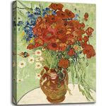 Red Poppies and Daisies Canvas Prints Wall Art of Vincent Van Gogh, Floral Oil Paintings Reproduction Flowers Pictures Artwork on for Bathroom, Bedroom Office Decorations Home Decor - 12"x16"