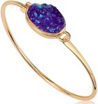 Purple Bracelets for Women - Simulated Amethyst Jewelry for Women, Purple Bracelet, Simple Boho Cuff Bangles with Lavender Simulated Druzy Stone, Preppy Stackable Bohemian Sparkly Bangle Jewelry