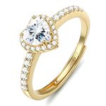 Chriscoco 925 Sterling Silver Ring for Women Gold Love Heart Ring Adjustable Cubic Zirconia Rings Simulated Diamond Ring Engagement Promise Wedding Rings with Jewellery Box