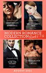 Modern Romance August 2021 Books 1-4: Cinderella's Desert Baby Bombshell (Heirs for Royal Brothers) / Beauty in the Billionaire's Bed / Nine Months to Tame the Tycoon / A Consequence Made in Greece