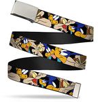 Buckle-Down unisex-adult's Web Belt 1.25", Road Runner/Wile E. Coyote Expressions Stacked Black, Wide-Fits up to 42" Pant Size