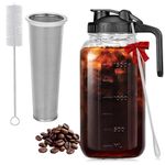 Supvox® 64Oz Cold Blew Glass Kettle Coffee Maker Leaking Proof Lid Design with Handle & Nozzle Cool Water Bottle Iced Coffee Pitcher with Stainless Steel Cone Filter & Cleaning Brush