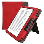 kwmobile Cover Compatible with Kobo Libra Colour Cover - Faux Leather/Suede Case with Stand - Red/Dark Grey