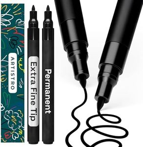 ARTISTRO Black Permanent Marker - Set of 2 Black Paint Pen, Oil Based Paint Markers Extra-Fine Tip 0.7mm, Waterproof Quick Dry Black Marker for Rock Painting, Ceramic, Glass, Wood, Tire, Fabric & More