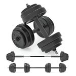 Vinyl Dumbbell Set Adjustable Free Weights 15KG Set Weight Lifting for Home Gym Fitness Training Workout Exercise Equipment Bodybuilding Weight Plates 2 x Barbells 4 x Spin-lock Collars & Barbell Link