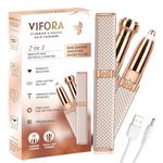 VIFORA 2-in-1 Eyebrow Trimmer for Women - Facial Hair Remover Machine For Women - Eyebrows, Face,Upper Lips,and Nose Hair Remover, USB RECHARGEABLE Epilator With Ring Light (Gold Colour)