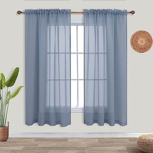 KOUFALL Nursery Curtains Baby Boys Room,Light Dusty Blue Sheer Classroom Curtains for Windows,63 Inch Length 2 Panel Set