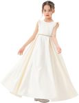 ekidsbridal Satin V-Back Flower Girl Dresses with Rhinestone Dance Recital Gown 326, Ivory, 4