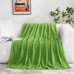 Puncuntex Flannel Fleece Throw Blanket Apple Green 60"×80",Super Soft Plush Cozy Blanket with Square Grid Design Luxury for Couch Sofa Chair