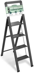 Step Ladder 4 Step Folding, Decorative - Modern Beautiful Black Aluminum,Lock Mechanism, Ultra Slim Profile, Anti Slip Steps, Sturdy-Portable for Home, Office, Kitchen, Photography Use,by SORFEY