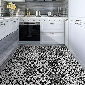 Peel and Stick Floor Tile Black and White, Vinyl Flooring 7.87in X 7.87in, Peel and Stick Flooring for Kitchen, Bathroom, 10 Different Pattern, 10 Pcs